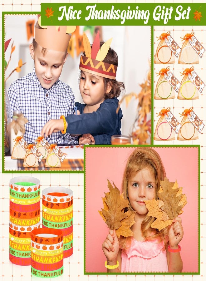 Liliful 72 Pcs Thanksgiving Fall Party Favors for Kids 24 Set Turkey Silicone Wristbands with Gift Tags and Organza Bags Thanksgiving Friendsgiving Goodie Bags for Classroom Students(Fall Style) - Image 2