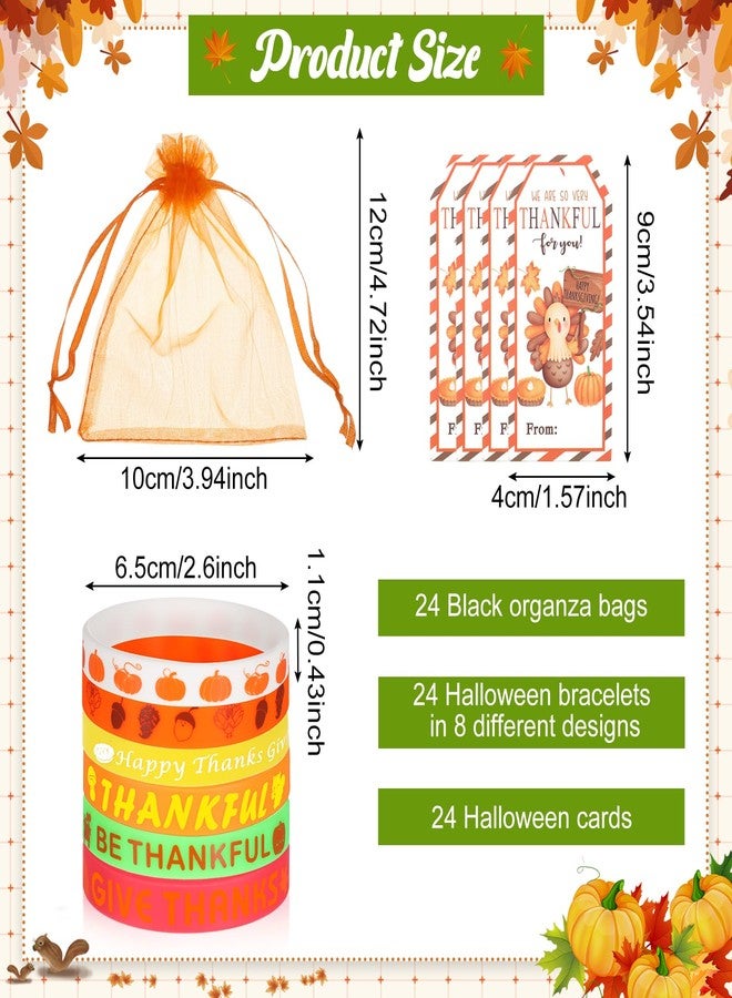 Liliful 72 Pcs Thanksgiving Fall Party Favors for Kids 24 Set Turkey Silicone Wristbands with Gift Tags and Organza Bags Thanksgiving Friendsgiving Goodie Bags for Classroom Students(Fall Style) - Image 3
