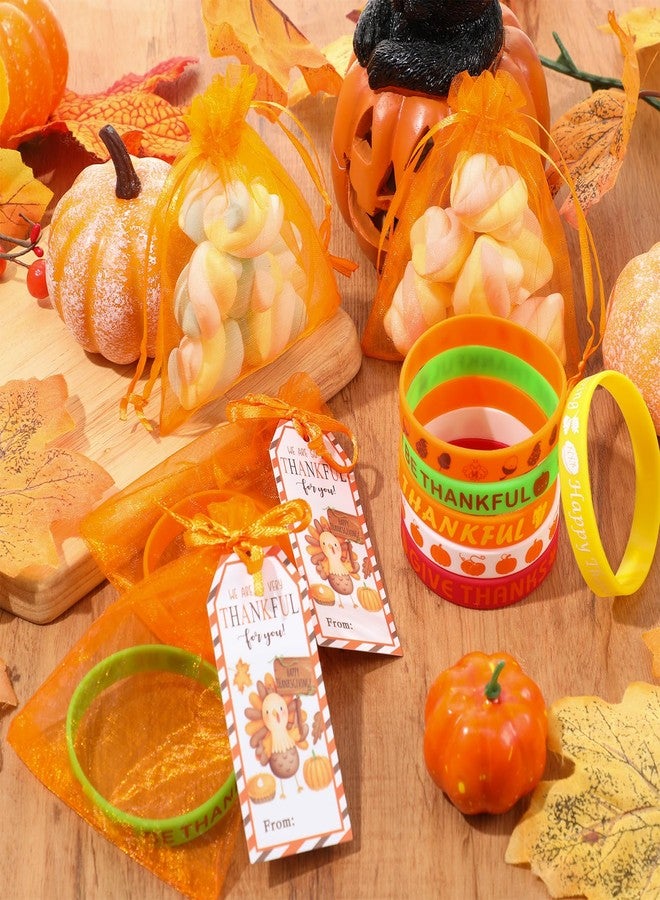 Liliful 72 Pcs Thanksgiving Fall Party Favors for Kids 24 Set Turkey Silicone Wristbands with Gift Tags and Organza Bags Thanksgiving Friendsgiving Goodie Bags for Classroom Students(Fall Style) - Image 4