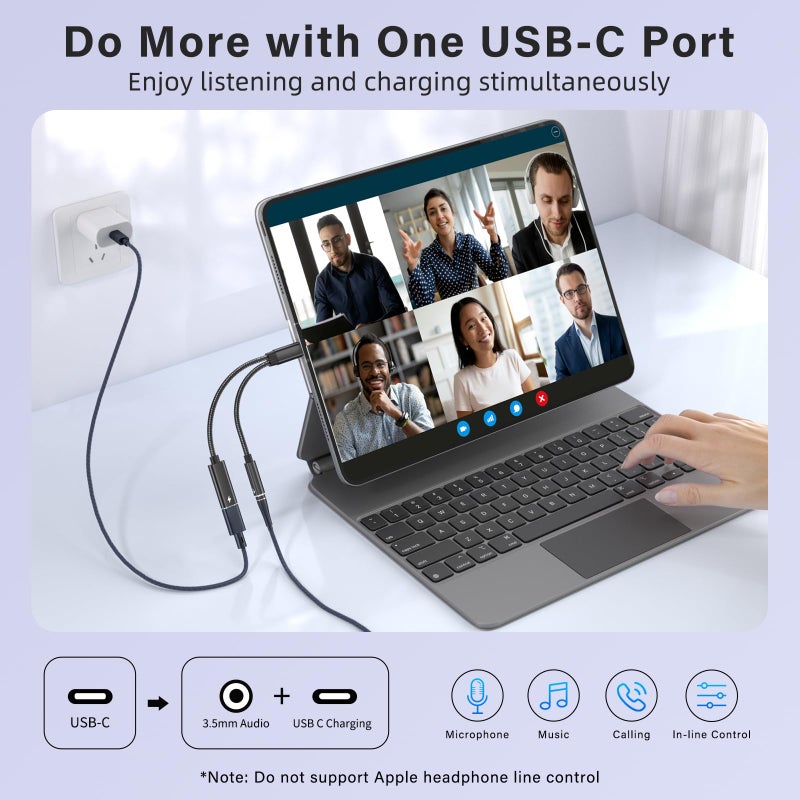 Mxcudu USB C to 3.5mm Headphone and Charger Adapter, 2 in 1 USB C to Aux Audio Adapter & 60W Fast Charging Dongle Compatible with iPhone 16/16 Pro/15, Galaxy S25/S24/S24 Ultra/S23, Pixel 8, iPad Pro - Image 3