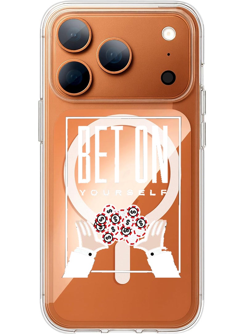 Theodor Magnetic Case for Apple iPhone 17 Pro Compatible with MagSafe Wireless Charging, Shockproof Phone Bumper Cover - Bet on yourself - White - Image 1