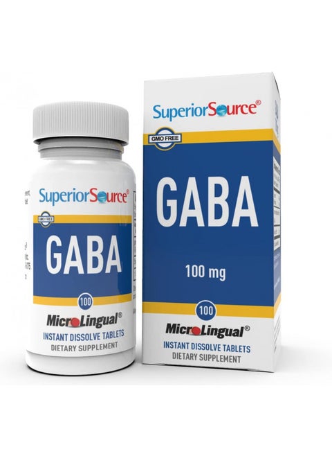 Superior Source GABA 100 mg, Quick Dissolve MicroLingual Tablets, 100 Count, Brain Health Support, Promotes a Relaxing Effect & Positive Mood, Stress & Sleep Support, Non-GMO