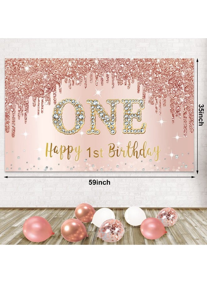 Bumqviy - Happy 1St Birthday Banner Backdrop Decorations With Confetti Balloon Garland Arch Rose Gold One Birthday Banner Balloon Set For Girls Pink 1 Year Old Bday Poster Photo Booth Decor - Image 1