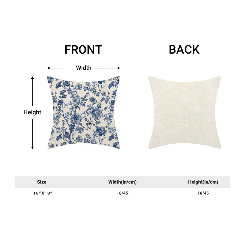 Sorktse Blue Floral Pillow Covers 18x18 Inch Set of 2 Vintage Navy Blue Floral Throw Pillows Spring Summer Flower Pillowcase Linen Outdoor Decorative Cushion Covers for Bed Sofa Couch - Image 5