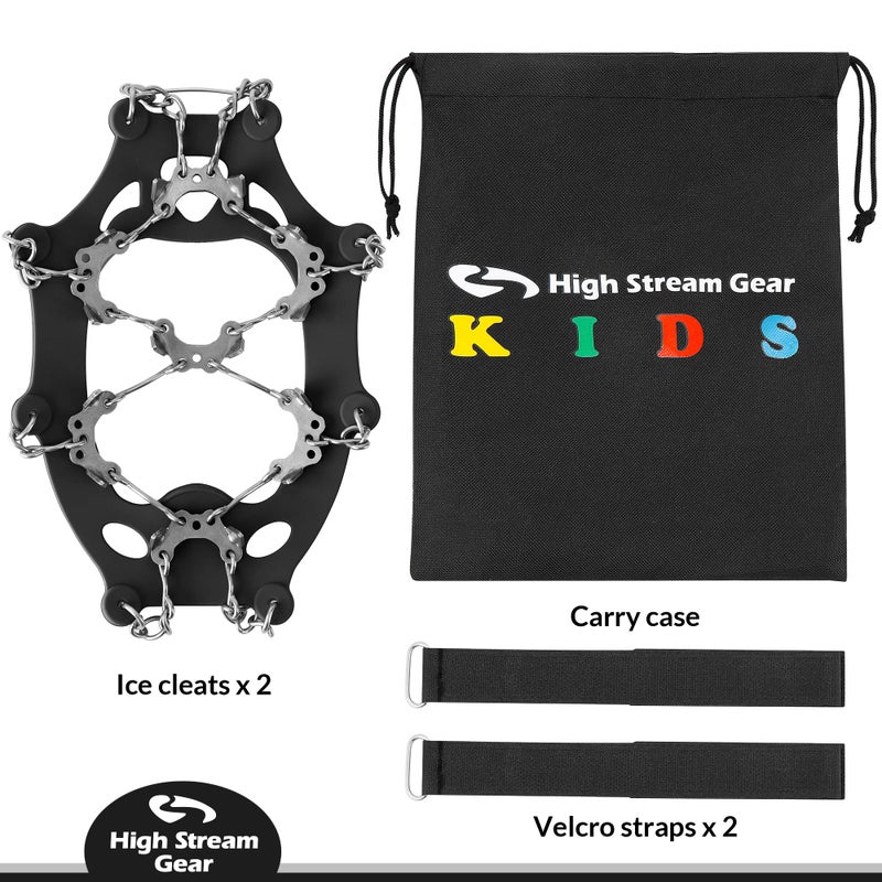 High Stream Gear Kids Ice Cleats - Snow Crampons for Hiking Boots & Shoes with 14 Stainless Steel Spikes (Black, Medium) - Image 5