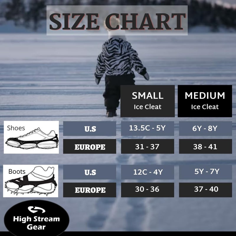 High Stream Gear Kids Ice Cleats - Snow Crampons for Hiking Boots & Shoes with 14 Stainless Steel Spikes (Black, Medium) - Image 2