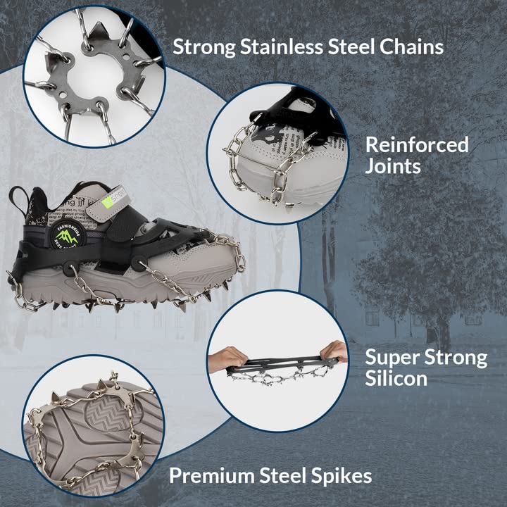 High Stream Gear Kids Ice Cleats - Snow Crampons for Hiking Boots & Shoes with 14 Stainless Steel Spikes (Black, Medium) - Image 3
