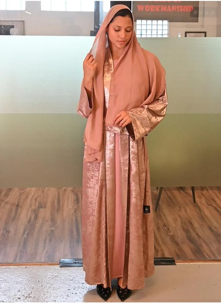 جميلة Midnight Glitz Pink Satin Foil Abaya