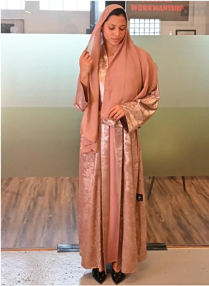 جميلة Midnight Glitz Pink Satin Foil Abaya
