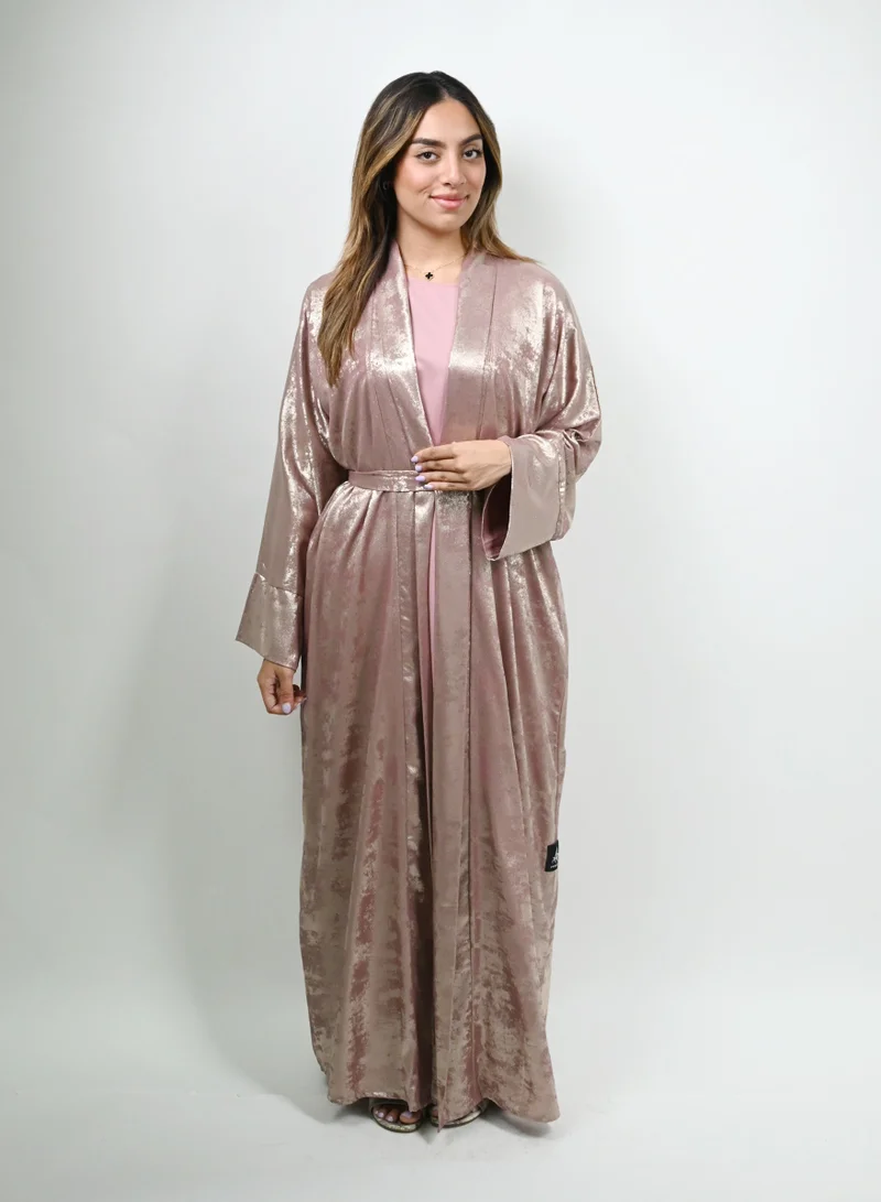 JAMEELA Midnight Glitz Pink Satin Foil Abaya