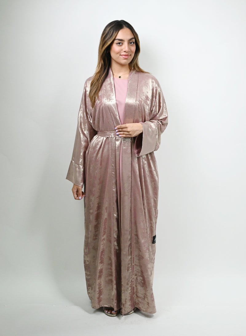 JAMEELA Midnight Glitz Pink Satin Foil Abaya - Image 1