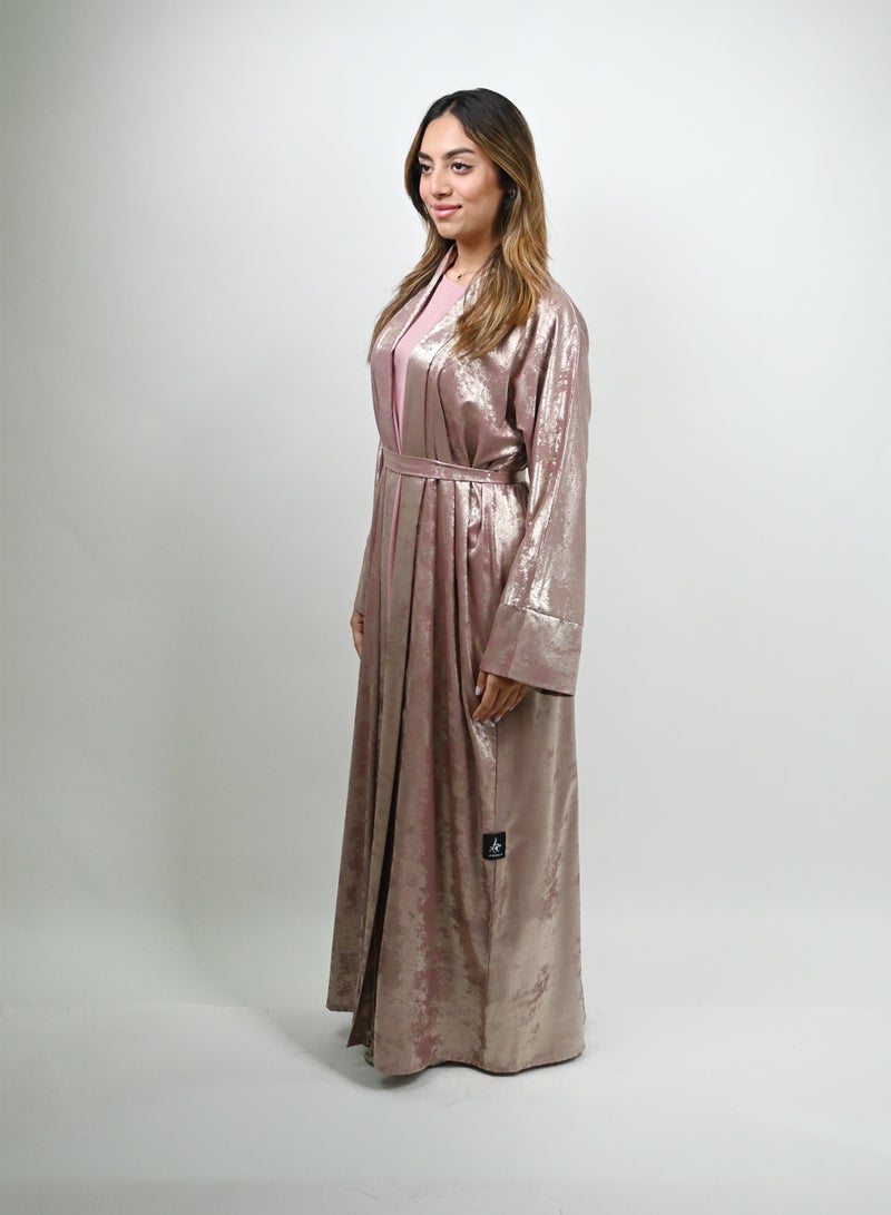 JAMEELA Midnight Glitz Pink Satin Foil Abaya - Image 2