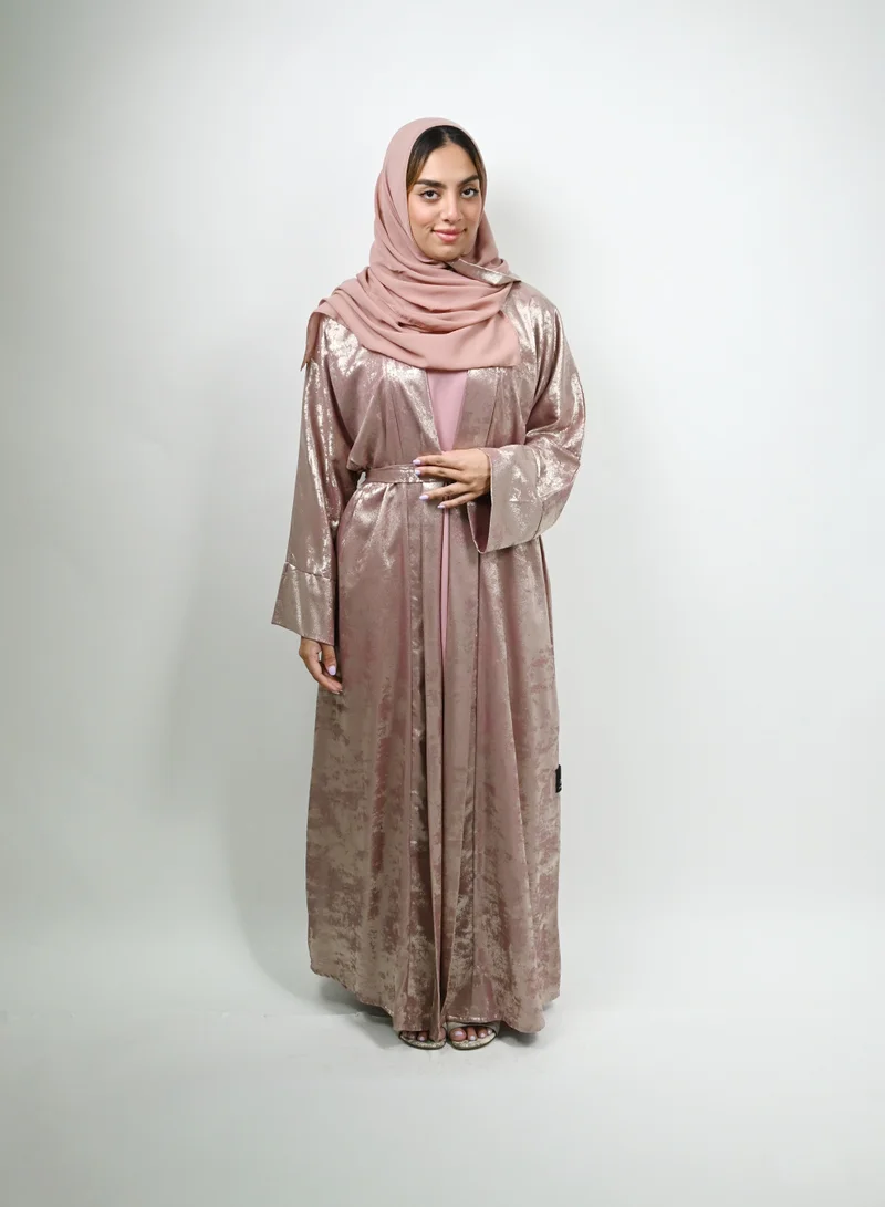 JAMEELA Midnight Glitz Pink Satin Foil Abaya