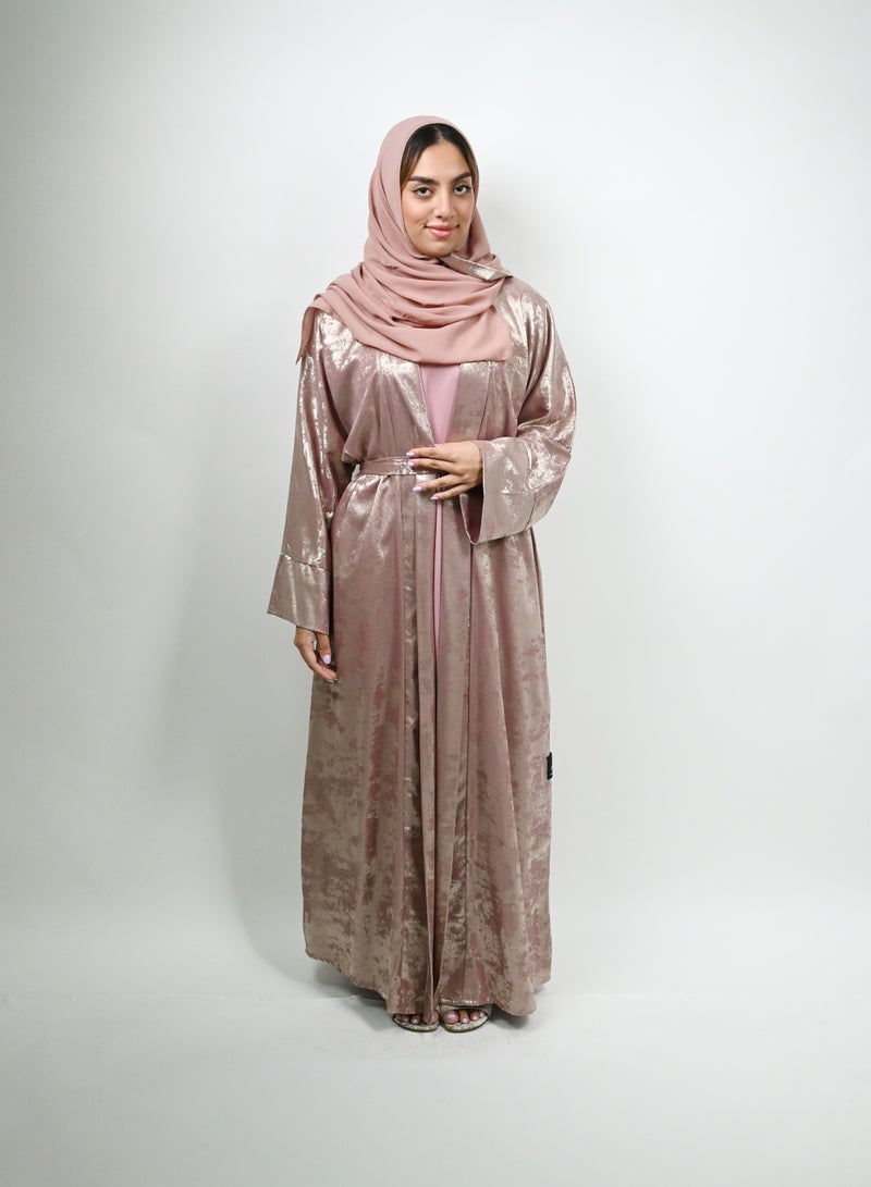 JAMEELA Midnight Glitz Pink Satin Foil Abaya - Image 3