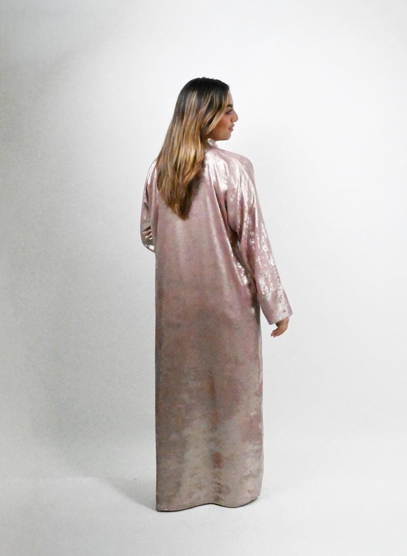 JAMEELA Midnight Glitz Pink Satin Foil Abaya - Image 4