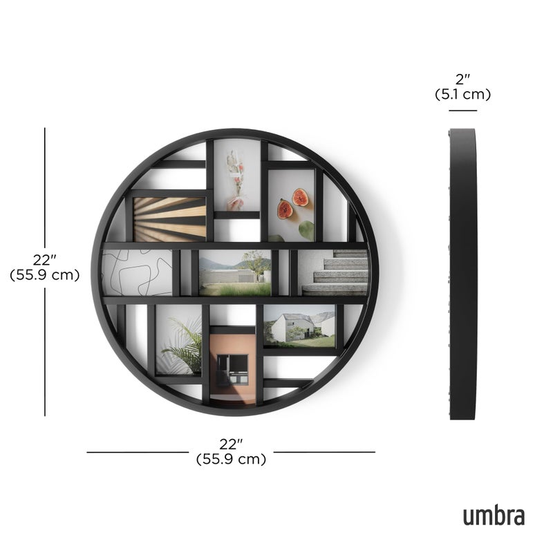 Umbra Luna Collage Picture Frame Holds Nine 4x6 Photos, Large 22-Inch Diameter, Black - Image 3