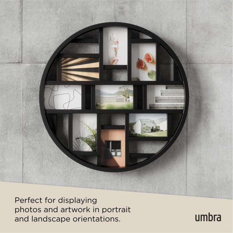 Umbra Luna Collage Picture Frame Holds Nine 4x6 Photos, Large 22-Inch Diameter, Black - Image 5