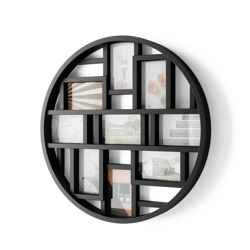 Umbra Luna Collage Picture Frame Holds Nine 4x6 Photos, Large 22-Inch Diameter, Black - Image 1
