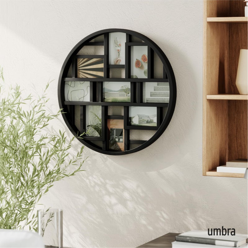 Umbra Luna Collage Picture Frame Holds Nine 4x6 Photos, Large 22-Inch Diameter, Black - Image 2