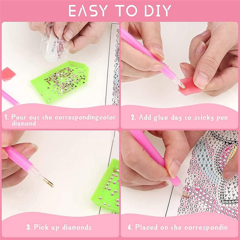 Diamond Painting Kit, 4 Pieces 5D Diamond Painting Kit for Kids Full Drill Painting by Number Kits for Beginners DIY Rhinestone Art Craft Set for Home Office Wall Decor (Cute Style) - Image 3