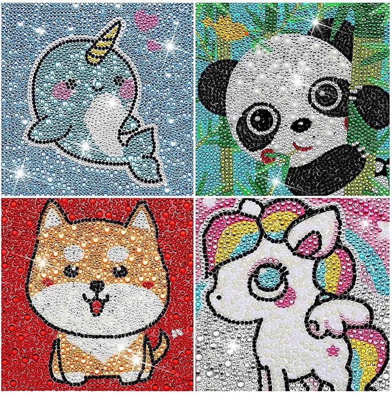 Diamond Painting Kit, 4 Pieces 5D Diamond Painting Kit for Kids Full Drill Painting by Number Kits for Beginners DIY Rhinestone Art Craft Set for Home Office Wall Decor (Cute Style) - Image 1