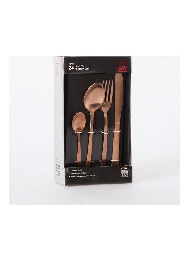 NIBEMINENT - 24-Piece Copper Matte Finish Festive Cutlery Set Brown 22cm - Image 1