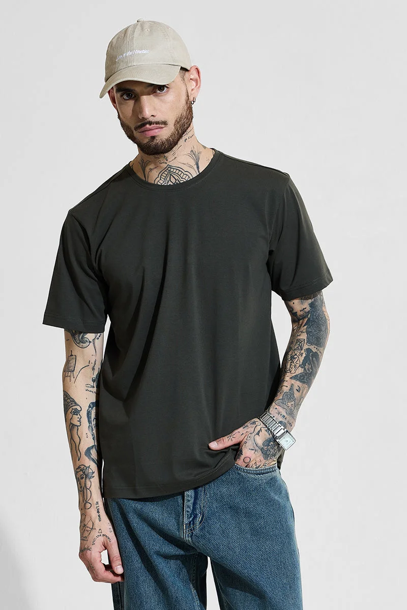SNITCH Slim Fit 4-Way Stretch Dark Green T-Shirt