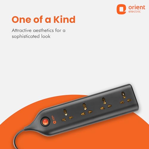 Orient Electric 240V 6A Four-Way Extension Board with Wire - 2 Metre with Overload and Short Circuit Protection (Black) - Image 2