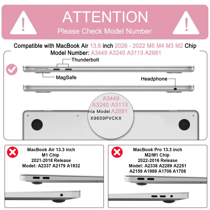 B BELK Compatible with MacBook Air 13 inch Case 2026 2025 2024-2022 M5 M4 M3 M2 A3449 A3240 A3113 A2681, Plastic Hard Shell for MacBook Air 13.6 inch Case+Keyboard Cover+Screen Protector, Pink Marble - Image 2
