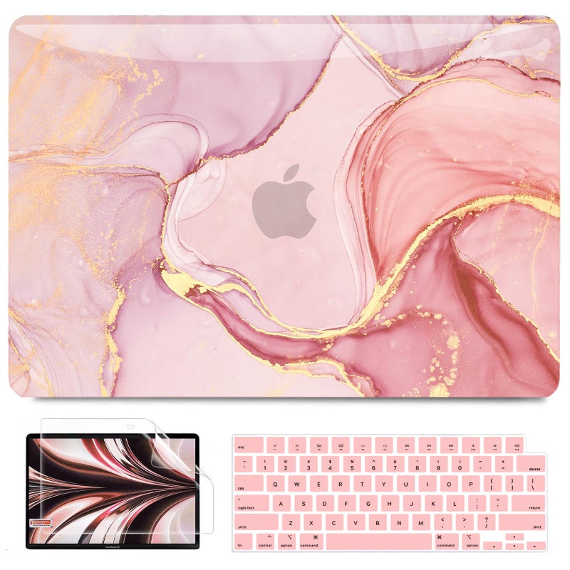 B BELK Compatible with MacBook Air 13 inch Case 2026 2025 2024-2022 M5 M4 M3 M2 A3449 A3240 A3113 A2681, Plastic Hard Shell for MacBook Air 13.6 inch Case+Keyboard Cover+Screen Protector, Pink Marble - Image 1