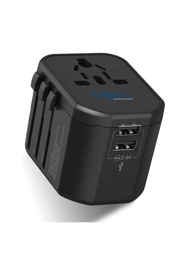 Ceptics Ceptics Universal Travel Adapter 3 in 1 Worldwide Travel Adapter Universal Plug Socket and 2 x USB with 24A International Travel Adapter  - Image 1