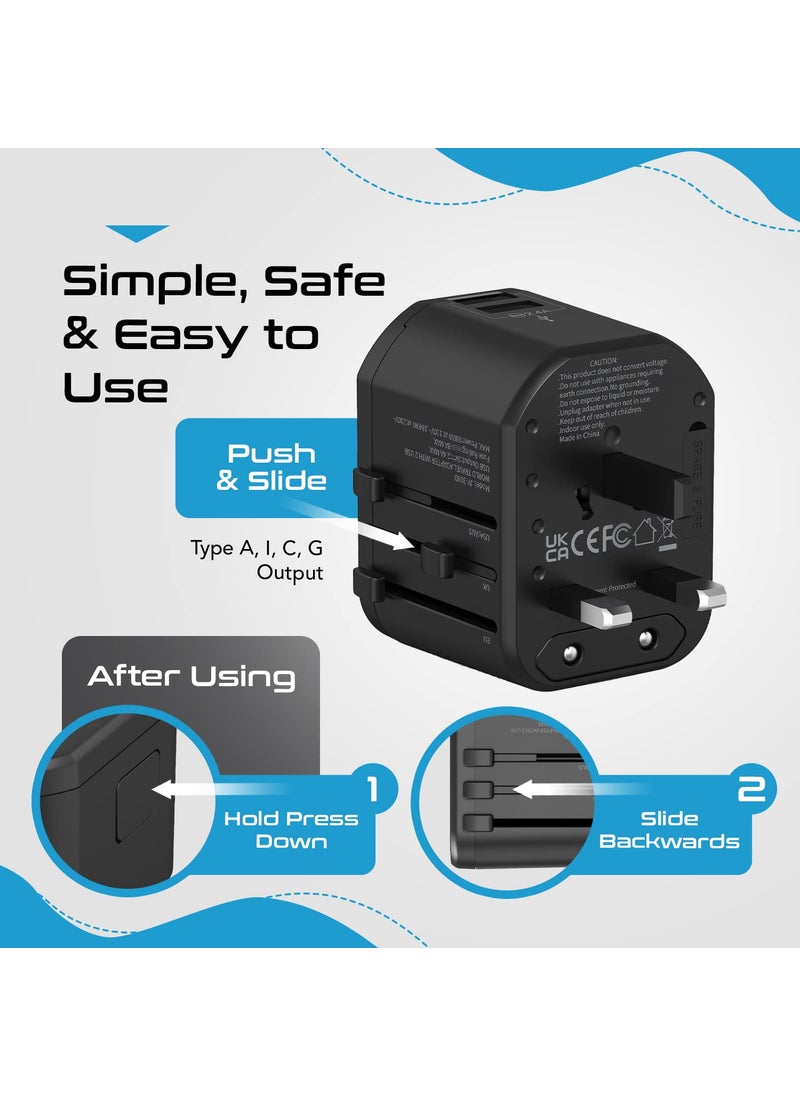 Ceptics Ceptics Universal Travel Adapter 3 in 1 Worldwide Travel Adapter Universal Plug Socket and 2 x USB with 24A International Travel Adapter  - Image 3
