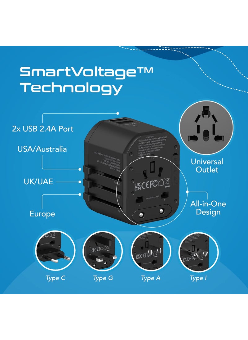 Ceptics Ceptics Universal Travel Adapter 3 in 1 Worldwide Travel Adapter Universal Plug Socket and 2 x USB with 24A International Travel Adapter  - Image 5