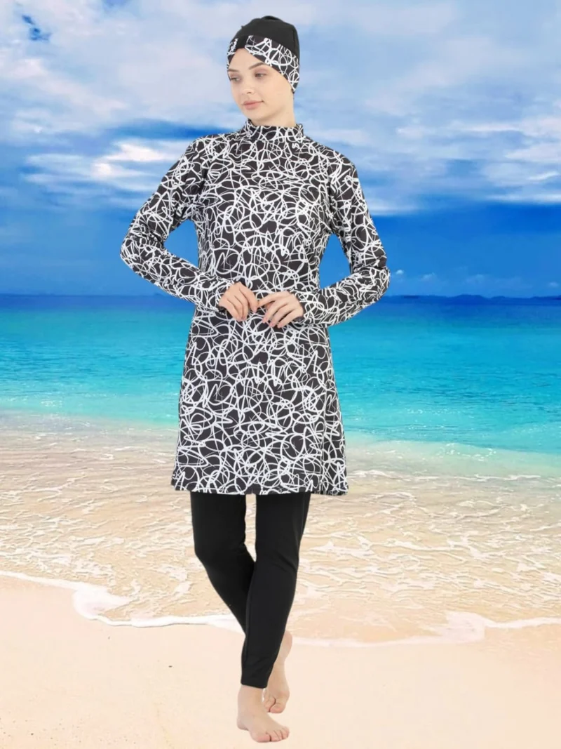 Tezzgelsin Women's Lycra Long Sleeve Tights Patterned Hijab Swimsuit