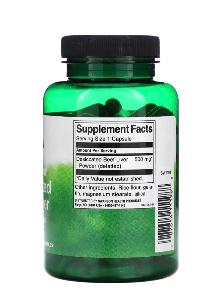 SWANSON Argentinian Desiccated Beef Liver 500 mg 120 Capsules  - Image 2