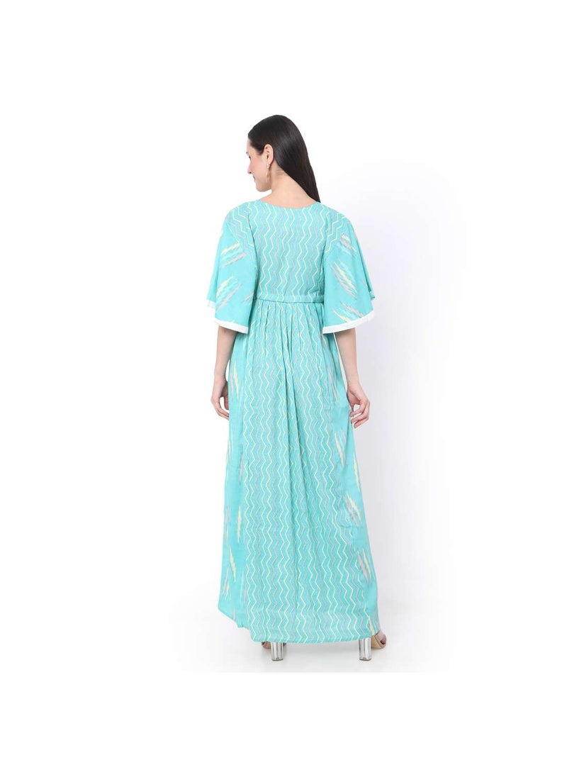 HANA & SARA - AQUA BLUE COLOUR WITH EMBROIDERED AND PRINTED ARABIC JALABIYA DRESS - Image 1