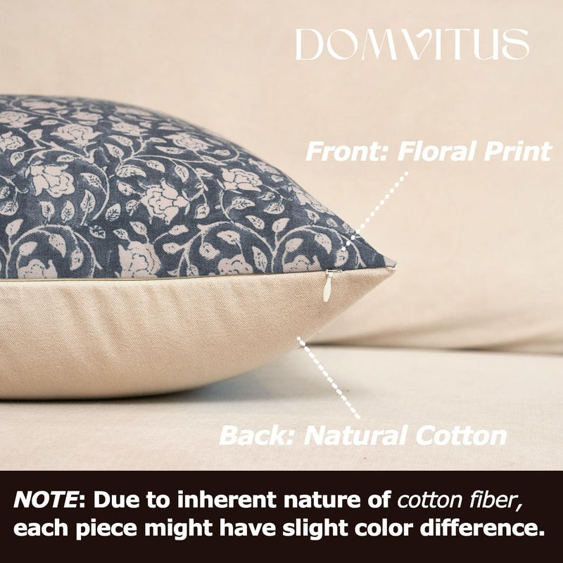 DOMVITUS Floral Pillow Covers, 24x24 Throw Pillows for Couch, Block Print Decorative Neutral Accent Pillow, 1PC, Dusty Blue - Image 2