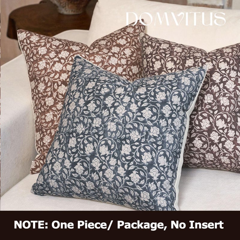 DOMVITUS Floral Pillow Covers, 24x24 Throw Pillows for Couch, Block Print Decorative Neutral Accent Pillow, 1PC, Dusty Blue - Image 3