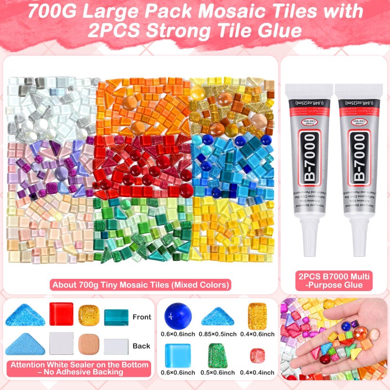 Tetutor Glass Mosaic Tiles for Crafts Bulk with B7000 Glue,700g Irregular Tiny Mosaic Glass Pieces for Mosaic Projects,DIY Mosaic Art Decor - Image 2