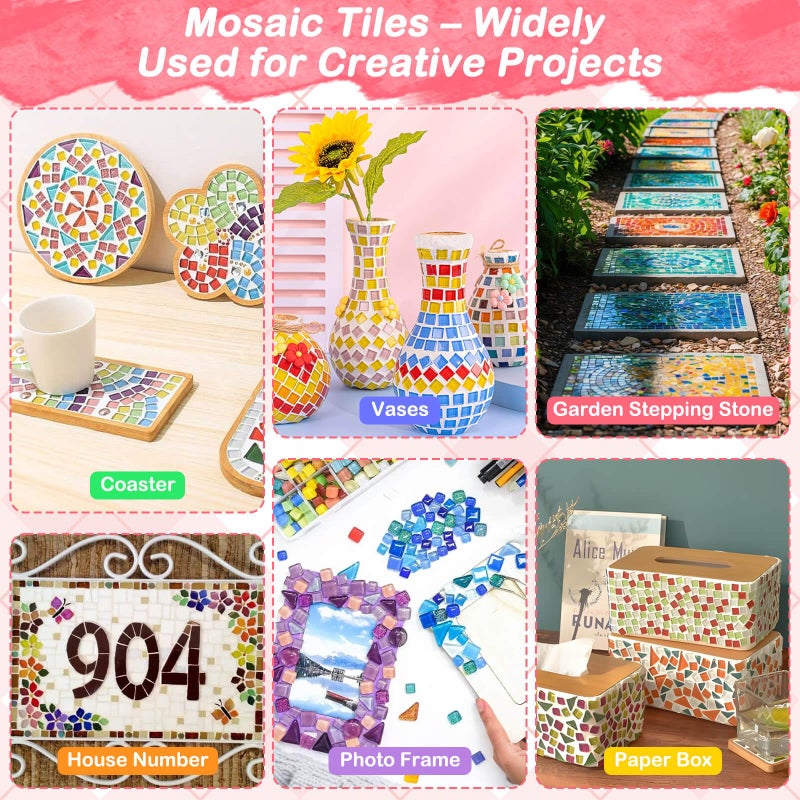 Tetutor Glass Mosaic Tiles for Crafts Bulk with B7000 Glue,700g Irregular Tiny Mosaic Glass Pieces for Mosaic Projects,DIY Mosaic Art Decor - Image 4