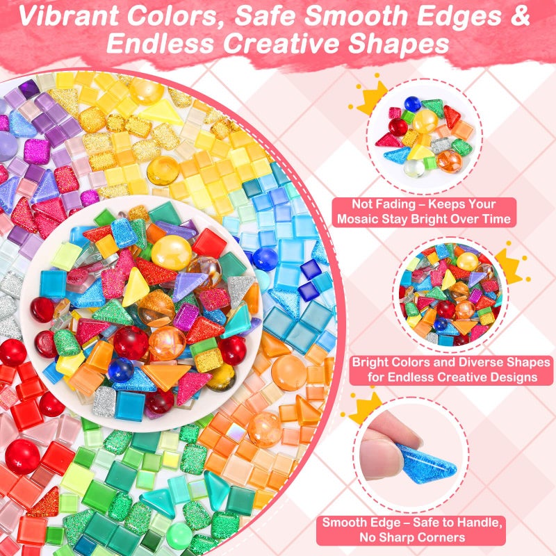 Tetutor Glass Mosaic Tiles for Crafts Bulk with B7000 Glue,700g Irregular Tiny Mosaic Glass Pieces for Mosaic Projects,DIY Mosaic Art Decor - Image 3