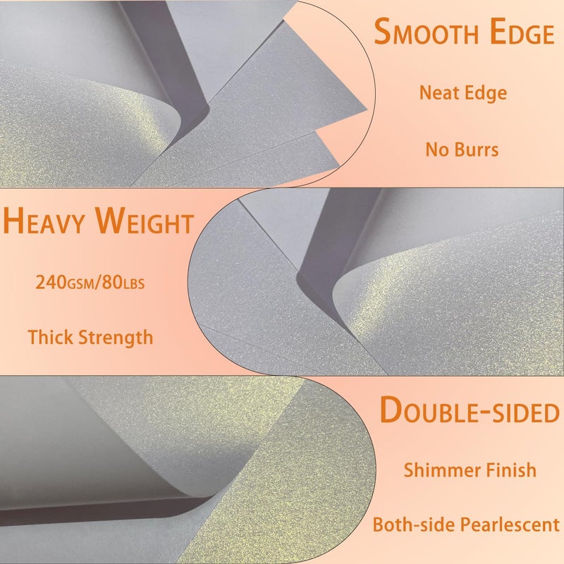 WEKOOSE 5X7 Metallic White Shimmer 80 Sheets Blank Card Stock Printer Paper Pearlescent Index Cards Flat 250 gsm for Invitations, Postcard,Card Making - Image 3