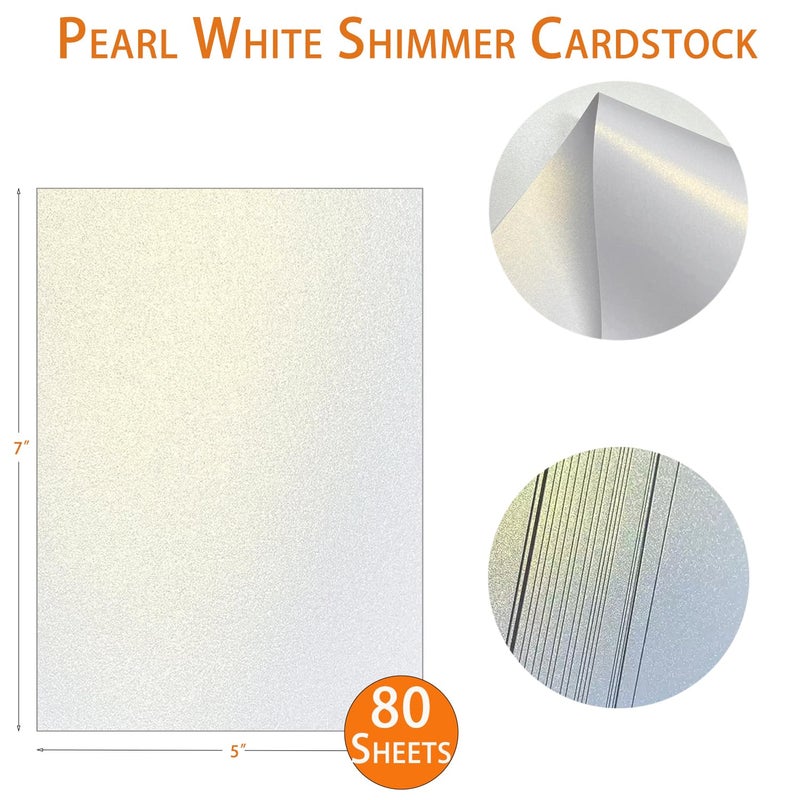 WEKOOSE 5X7 Metallic White Shimmer 80 Sheets Blank Card Stock Printer Paper Pearlescent Index Cards Flat 250 gsm for Invitations, Postcard,Card Making - Image 2