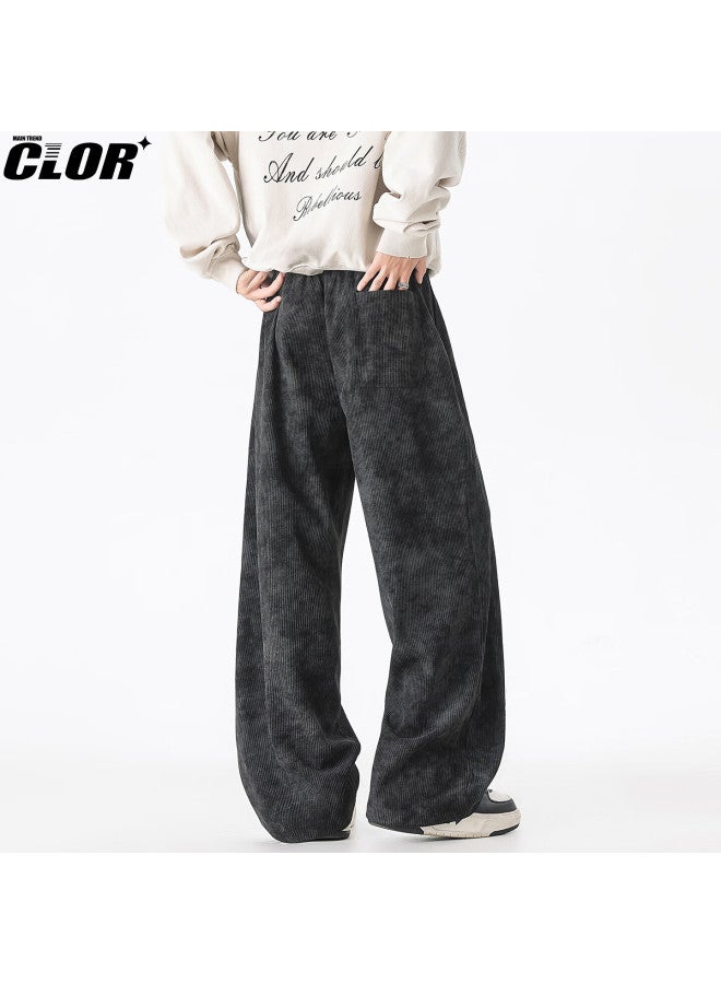 Clor American Style Tie-dye Corduroy Distressed Pants Men's Autumn Loose Straight Casual Trousers Cl105 Black 2XL - Image 2