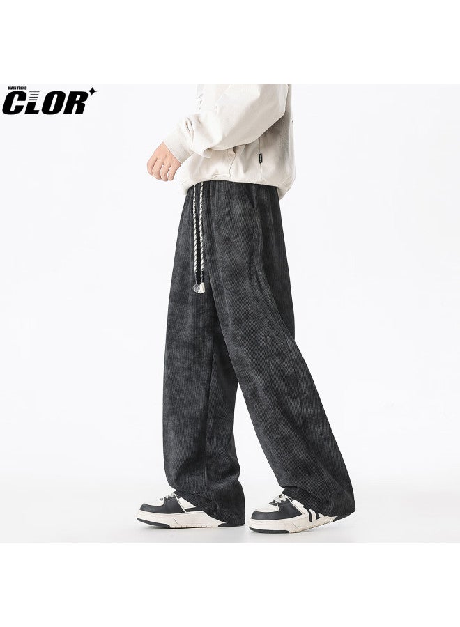 Clor American Style Tie-dye Corduroy Distressed Pants Men's Autumn Loose Straight Casual Trousers Cl105 Black 2XL - Image 3
