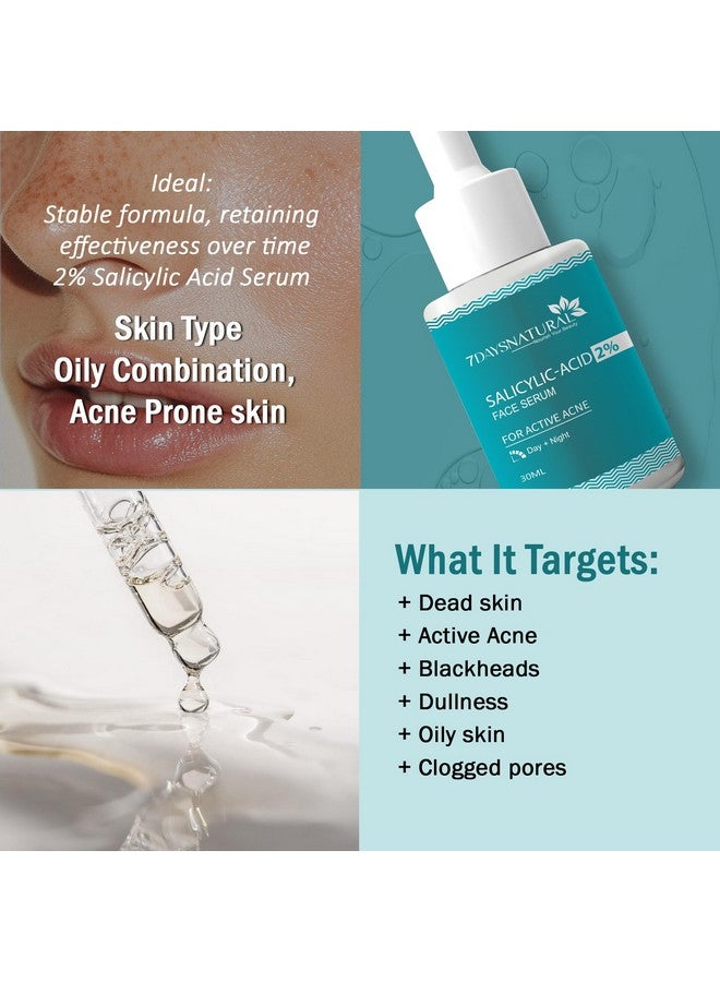 7 Days 7 Days 2% Salicylic Acid Face Serum | Witch Hazel & Willow Bark | For Active Acne I Controls Sebum Production & Prevents Skin Damage I BHA Based Exfoliant for Acne Prone & Oily Skin- 30ml (Pack of 2) - Image 2