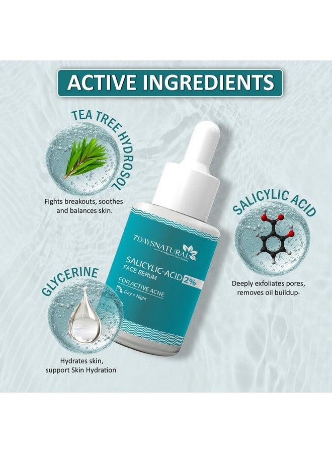 7 Days 7 Days 2% Salicylic Acid Face Serum | Witch Hazel & Willow Bark | For Active Acne I Controls Sebum Production & Prevents Skin Damage I BHA Based Exfoliant for Acne Prone & Oily Skin- 30ml (Pack of 2) - Image 3