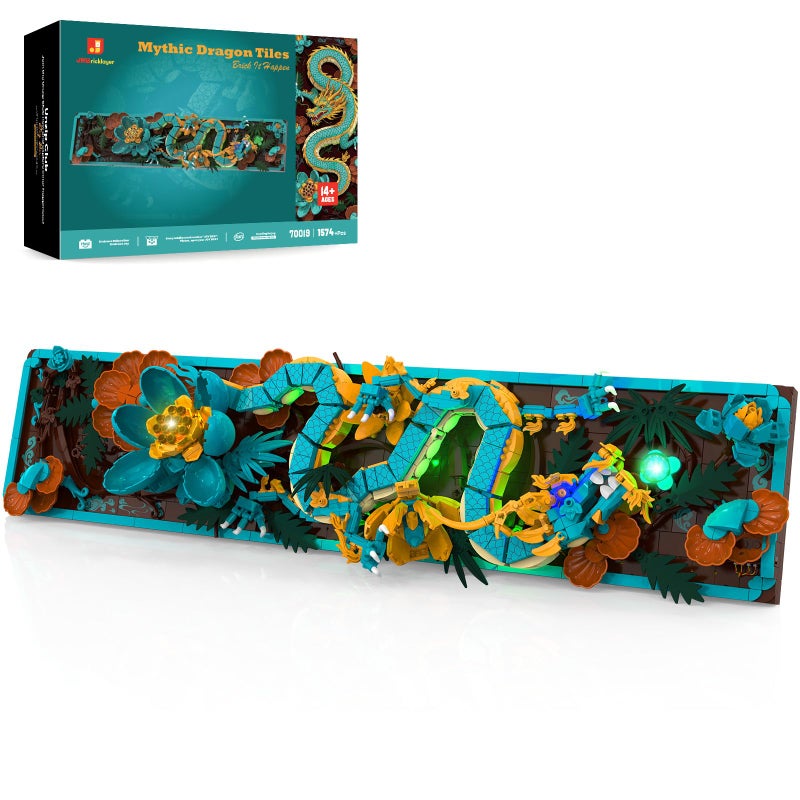 JMBricklayer Mythic Dragon Tiles Building Block Sets with LED Lights for Adult 70019 Wall Art Crafts Frame Building Set Dragon Toy with Flowers Model Building Block Kit for Adult Home Office Decor - Image 3
