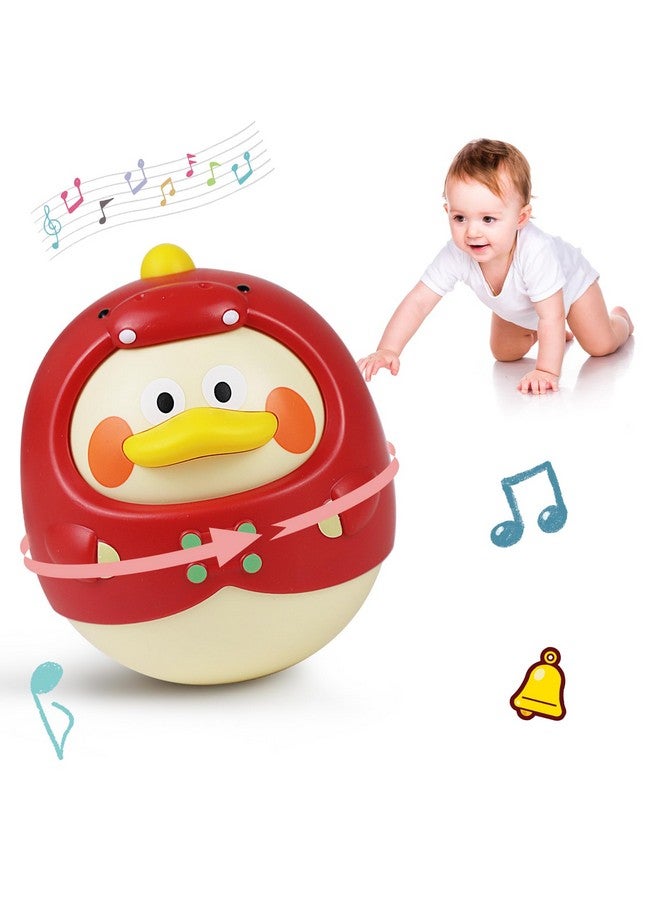 Tinabless Tummy Time Toys, Dinosaur-Duck Roly Poly Baby Toy, Musical Wobbler Toy | Tumbler Wobbler Toy for Newborns 3-12 Month Baby Boys and Girls Easter Basket Gift First Birthday Present (Red) - Image 1