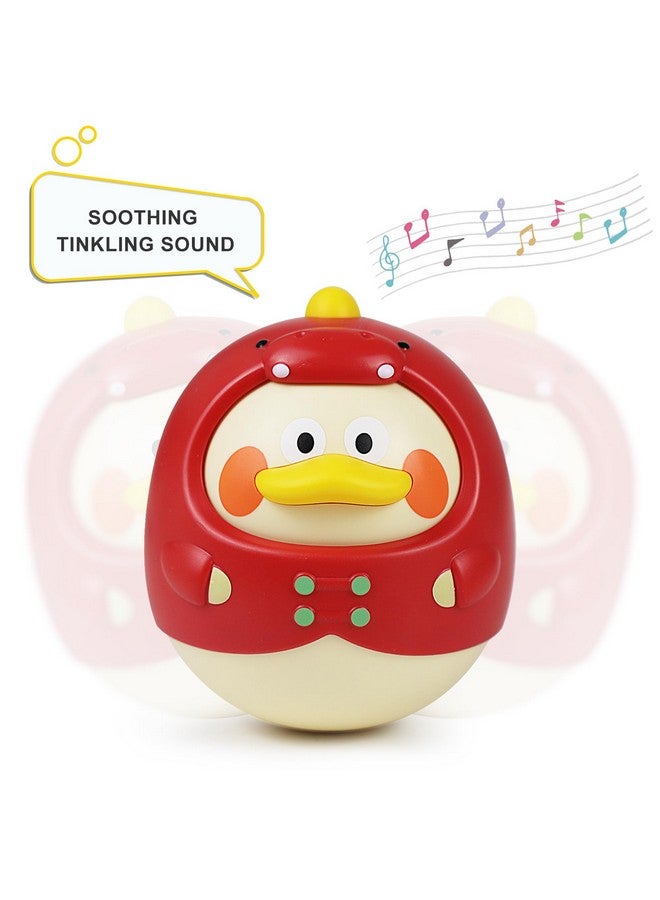 Tinabless Tummy Time Toys, Dinosaur-Duck Roly Poly Baby Toy, Musical Wobbler Toy | Tumbler Wobbler Toy for Newborns 3-12 Month Baby Boys and Girls Easter Basket Gift First Birthday Present (Red) - Image 2